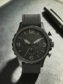 Fossil Men's Large Black Leather Strap Chronograph Watch, Bold Number Dial, Rotating Bezel, Analog Quartz Wristwatch, Durable Outdoor Daily Wear - one-size - View 11