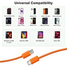 USB-C Fast Charging Cable Compatible With IPhone 17/16/15, USB-C To Type-C Charging Data Cable (3.3/6.6/10ft Nylon Braided Cable) Suitable For Indoor/Outdoor/Travel And Car Use, Fast Charging, Compatible With IPhone 17/16/15/Pro/Pro Max, Compatible With Samsung, Compatible With Sony~Android Phone Charging Cable, Halloween Gift, Christmas Gift - Orange - View 10
