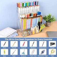 1 buah Organizer Penyimpanan Spidol, Rak Display Meja Multi-Kompartemen Miring dengan Rak yang Dapat Dilepas, Tempat Alat Tulis Plastik untuk Spidol, Pulpen Gel, Pulpen Warna & Perlengkapan Menggambar Seni - pemegang penanda - View 5