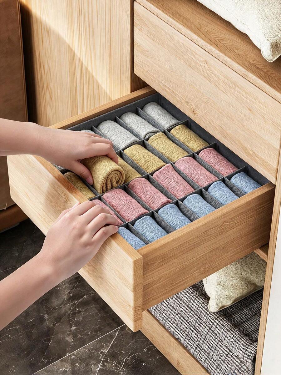 Fabric Divided Drawer Storage Box, Baby Socks & Underwear Organizer ...