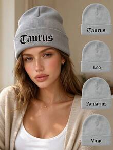 1pc Women's Dark Gery Print Knit Beanie Hat,New Autumn/Winter Ribbed Warm Hat, Ear-Covering Headwrap For Cycling,Commuting,Skiing,Outdoor Activities - Grey - View 1