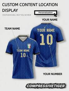 1pc Customized Italian Blue Football Jersey: Can Print Your Team Logo, Player Name And Unique Details. Suitable For Casual/Daily Wear And Football Matches. Summer Breathable Sports Style, Personalized Gift, Blokecore Aesthetic Style - Blue - View 1