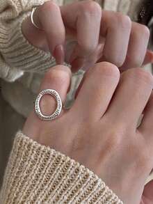 1pc Fashionable "I Have The Ability To Overcome Any Difficulty" Letter Decor Open Ring - Silver - View 3