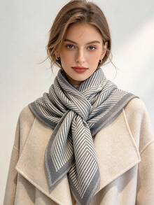 1pc Triangle Shawl Scarf 130*80*40cm, Diagonal Stripe Yarn‑Dyed Jacquard, Thick Brushed‑Polyester Faux Cashmere, Fall Winter For Travel & Party - Multicolor - View 3