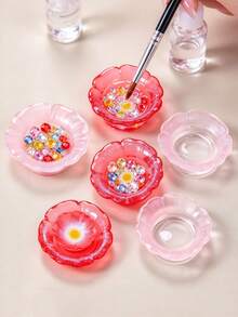 3pcs/1set Mini Flower-Shaped Nail Brush Cleaning Tray, Creative Petal Nail Brush Cleaning Cup, Multi-Functional Nail Art Rhinestone & Pearl Storage Box, Nail Brush Cleaning Box - Multicolor - View 1