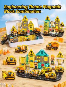 Mini Color Window Magnetic Tiles Traffic Engineering Set, 40Pcs Excavator Magnetic Toys, Road Magnetic Building Blocks, Creative Early Education Assembly Gift For Boys & Girls, Educational Toy - Multicolor - View 1