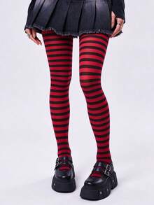 1 Pair Basic Christmas Halloween Stripe Pantyhose, Flattering & Cute For Daily & Parties, Classic Pick - Multicolor - View 5