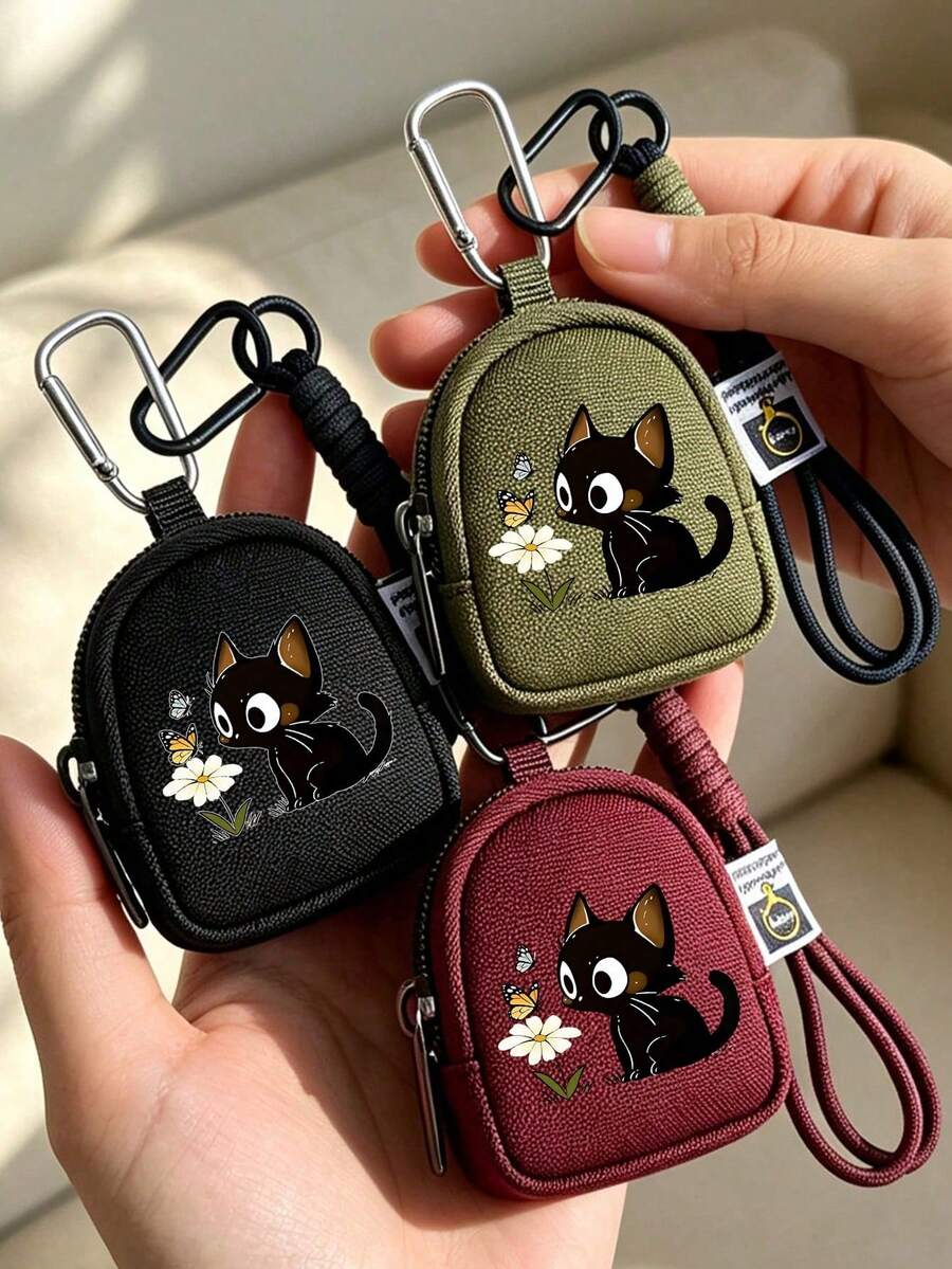 Small Wallet With A Drawstring And Cute Kitten Pattern, Lipstick Bag, Coin Purse, Zipper Credit Card Wallet, Fashionable High-End Wallet, Key Protector Storage Bag, Small Tool Bag, Women's Fashion Card Holder, For Travel And Daily Use. - Multicolor - View 1