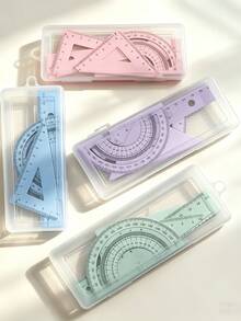 Multifunctional Geometric Ruler Set, Protractor Triangle Ruler Straightedge, Manual Measuring And Drawing Tools With Storage Box, 4 Colors Available - Multicolor - View 8