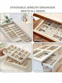 Velvet Jewelry Tray (1pc/9pcs Set) Stackable Jewelry Storage Tray Drawer Organizer Tray Cosmetic Storage Tray Large Capacity Jewelry Display Tray Detachable Storage Box Necklace/Earring/Ring/Stud Earring Storage Tray Multi-Functional Jewelry Storage Box Divided Storage Tray Dorm Essential Item Bridesmaid/Mother/Birthday/Friend/Teacher Gift - Multicolor - View 7