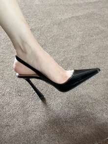 Women's Black Pointed Toe Slingback High Heel Pumps, Stiletto Heel, Formal Dress Shoes For Office, Dating And Party - Black - View 3