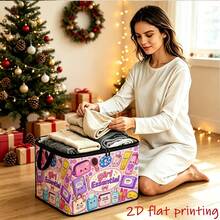 1pc Graffiti Print Fabric Storage Box With Flap, Various Personal Item Illustration Patterns, Soft Pink & Purple Color Scheme, Reinforced Handle Design, Large Capacity Foldable, Dust-Proof Flap Storage For Clothes And Sundries, Personalized Home Storage, Ideal Holiday Gift - A - View 6