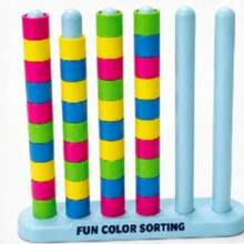 1pc Kids Color Stacking Challenge Game, Fun Color Sorting Toy With Task Cards, Bead Stacking Activity To Develop Logical Thinking, Home Classroom Educational Gift - Multicolor - View 8