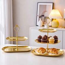 1pc Gold Stainless Steel Luxury Double/Triple Layer Cupcake Display Tray, Cake Stand, Dessert Platter, Fruit Snack Tray, Suitable For Birthday, Home Decor, Gathering, Party, Festival, Wedding And Afternoon Tea. - View 3