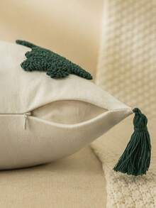 Homemorelove 2件組聖誕樹3D刺繡毛絨枕套，聖誕配色聖誕樹圖案，四角流蘇裝飾，聖誕節居家沙發靠墊套，適用於客廳沙發、臥室與節日居家裝飾，不含枕芯 - 綠色排列-多色 - 查看 5
