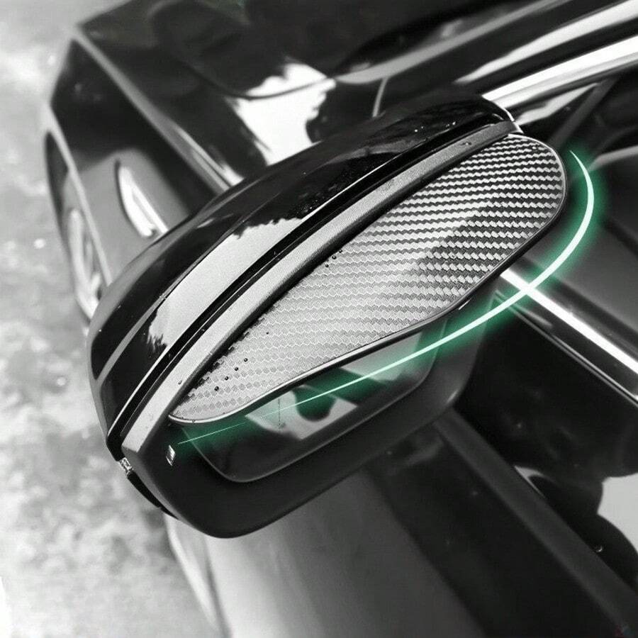 2pcs Multifunctional Car Rearview Mirror Rain Eyebrows, Thickened Carbon Fiber Texture Rain Cover, Anti-Falling Edges, Anti-Raindrops In Rainy Days, Anti-Glare At Night, Maintain A Clear View Of The Rearview Mirror, General-Purpose Auto Parts - A - View 1