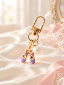 Ballet Shoe Keychain & Bag Charm,Faux Pearl And Rhinestone Details, Gold-Tone Clasp,Elegant Coquette Style Accessory For Handbags,Backpacks And Keys - Multicolor - View 9