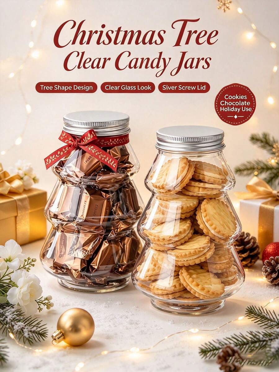 12pcs Christmas Cookie Boxes & Candy Jars, Bottles, Christmas Tree Shaped Jars (6 Bottles And 6 Lids) Candy Jars Cookie Boxes Containers, Suitable For Candy, Cookies, Juice And Chocolate - Christmas Gifts And Decorative Ornaments, Gift Packaging - Multicolor - View 1