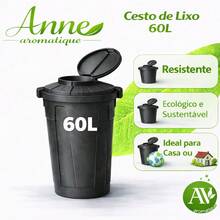 Lixeira Preta Cesto De Lixo Grande Cozinha 60 Litros Higieni - Preto - Visão 1