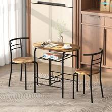 Three-Piece Compact Dining Set - Rustic Brown - Rustic Brown + Engineered Wood - View 1