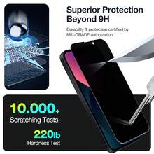 2 قطعة واقي شاشة هاتف من الزجاج المقسى مضاد للتجسس، متوافق مع Phone18pro/18pro Max/17/17pro/17 Pro Max/ 16/16 Plus/Phone 16 Pro/Phone 16 Pro Max/15/15Plus/15Pro/15Promax، هدية عيد ميلاد، مناسب للعائلة والأصدقاء، مقاوم للماء، مقاوم للصدمات، مضاد للخدش، مضاد للبصمات، إكسسوار هاتف بتغطية كاملة - الأسود - مشاهدة 3