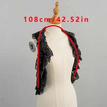 Gothic Black Lace Ruffled Detachable Collar, Victorian Style Jabot Collar With Satin Ribbon, Lolita & Cosplay Statement Accessory - Black - View 5