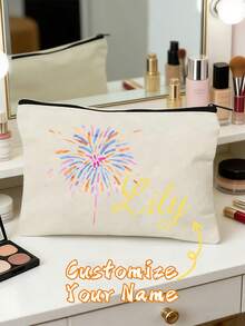 Personalized Eucalyptus Cosmetic Bag, Customized Text Makeup Bag, Travel Toiletry Storage Bag, Bridesmaid Gift, Birthday, Christmas, Wedding Favor - Multicolor - View 6