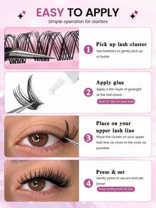 MAANGE 44 Clusters DIY Cat Eye Eyelash Extensions, Voluminous Curly Fluffy Lashes, 10-16mm Cluster Single Fake Lashes, Mixed Lengths, Customizable, Natural And Slender, Soft And Skin-Friendly, Suitable For European And American Eye Shapes, Suitable For Travel And Daily Carry, Gift For Women, Cluster Lashes, Fluffy Lashes, Eyelash Extensions - D - View 6