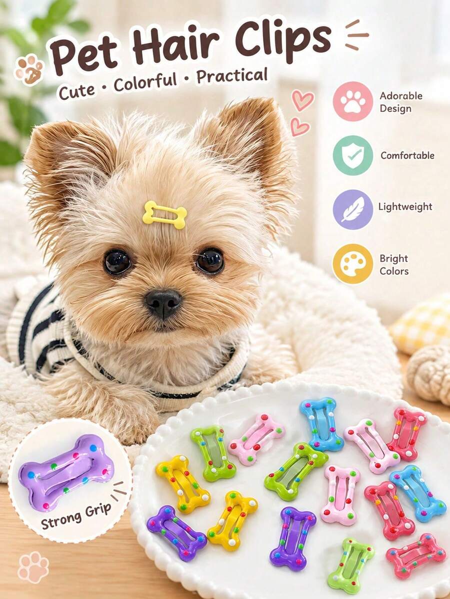Mini Bone-Shaped Hair Clips For Long-Haired Dogs (Multi-Color ...