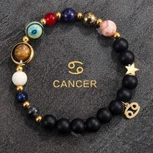 8 Planets 12 Zodiac Signs Bracelet, Unisex Natural Stone Solar System Bracelet, Gold Zodiac Pendant Bracelet, Valentine's Day Jewelry - Black - View 12