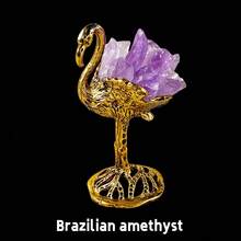 1 Buah Batu Amethyst Alami Mentah & Gugusan Batu Permata Citrine dengan Alas Logam Emas, Dekorasi Meja Kristal Penyembuhan, Desain Flamingo DIY, Hadiah Natal - Burung flamingo - View 16