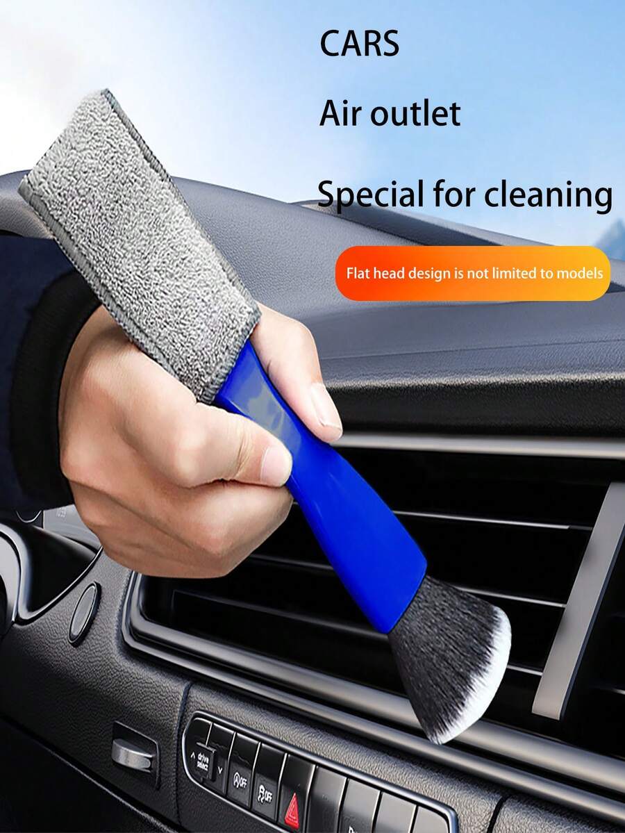 1pc Black & Blue Car Interior Cleaning Tool, Air Vent Cleaning Brush, Soft Bristle Car Wash Brush, Interior Gap Dusting Brush, Multi-Functional Use - A - View 1