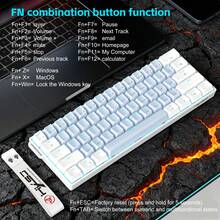 Bộ bàn phím cơ và chuột HXSJ, 61 phím, tùy chọn switch Xanh/Đỏ, đèn nền xanh băng, cáp USB-C tháo rời kèm dây đeo, chuột quang có dây 7 nút, tốc độ di chuyển 6400, cắm là chạy, phụ kiện máy tính cho chơi game, văn phòng và gia đình - Xem 9