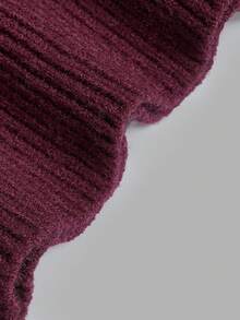 DONICY Women Elegant Burgundy V Neck Knit Vest, Hollow Out Diamond Pattern Sleeveless Cropped Knit Waistcoat - Burgundy - View 4