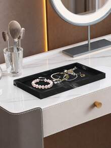 Modern Black Marble Silicone Tray 2 Packs, Minimalist Bathroom Counter Organizer For Soap, Skincare, Perfume And Cosmetics - Multicolor - View 6