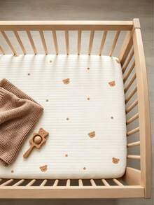 1pc Baby Bear Star Moon Pattern Quilted Soft Comfortable Fitted Sheet, Suitable For Home And Travel In Autumn/Winter, Machine Washable, With High Elastic Band Around The Edges To Prevent Slipping Or Moving - Multicolor - View 14