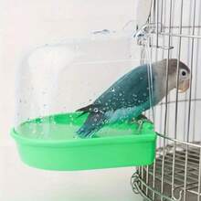 Bañera transparente para aves, resistente a salpicaduras, con ducha de polipropileno para loros, loros amorosos y conures, y con asa de fácil agarre. - blanco - Ver 7