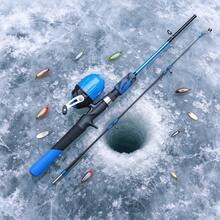 KecchKrezing 1m / 3.28ft 2-Section Ice Fishing Rod Set, Closed-Type Snap Reel Full Fishing Tackle, Includes Lures, Hooks And Storage Bag, Portable Winter Ice Hole Freshwater Fishing Gear - Blue - View 6