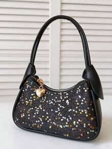 Girls Glitter Star Mini Handbag With Heart Pendant Sequin Underarm Bag, Princess Party Accessory, Multiple Colors Available - A - View 6