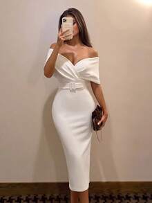 ADYCE Gaun Pesta Midi Bodycon Tanpa Lengan dengan Leher V Elegan, Bahu Terbuka, Pinggang, dan Punggung Terbuka, Cocok untuk Acara Homecoming, Pernikahan, Pesta Tamu, Makan Malam Formal, Pesta Musim Panas, Kembali ke Sekolah, Kencan, Warna Putih Musim Gugur - Putih - View 3