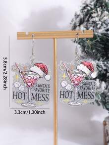 1 Pair Christmas New Year Design Wine Glass & Santa Hat Acrylic Pendant Earrings For Women - Multicolor - View 5