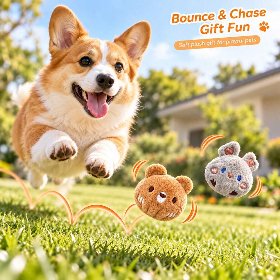 2 piezas Pelotas con sonido de conejo y oso para mascotas, sin batería, adecuadas para todos los tamaños de mascotas, pelotas interactivas de persecución para gatos y perros pequeños, juego en casa y alivio del aburrimiento, regalo para mascotas, regalo de Navidad, regalo de Halloween - Multicolor - Ver 1