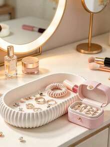 3D Printed Plastic Oval Storage Tray, Minimalist Black Or Creamy White Ribbed Design With Raised Curved Edge, Multipurpose Jewelry, Makeup, Key And Coin Organizer For Vanity, Bathroom Sink, Entryway Or Office Desk - Multicolor - View 4