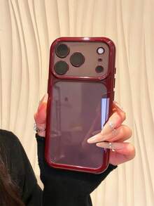 1件電鍍透明極簡全包覆TPU防震手機殼，適用於Apple 18 Pro Max 17 16 15 14 13 12 11promax保護殼 - 櫻桃紅 - 查看 4