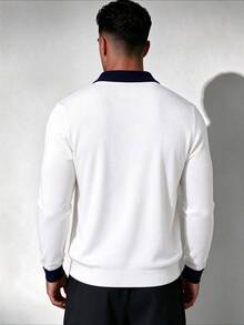 ZYNTH BALENO Men's Fashion 12-Gauge Patchwork Slim Fit Regular Shoulder Zip-Up Collar Long Sleeve Sweater, Suitable For Gym Workout - White - View 5