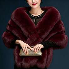 1. Selendang Bulu Rubah Imitasi Baru yang Bergaya dan Serbaguna, Selendang Gaun Pengantin, Bulu Imitasi Warna Polos Cocok untuk Pemakaian Sehari-hari - Burgundy - View 4