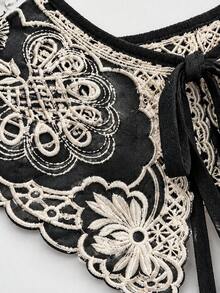1pc Women's Floral Embroidered Detachable Fake Collar, Contrast Color Lace Bowknot Decor Collar, Suitable For Shirts, Dresses, Suits - Multicolor - View 4