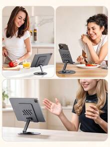 360° Adjustable Metal Foldable Tablet Stand, Desktop Holder Compatible With IPad Pro 9.7/10.5/10.9/11, Mini 2/3/4, Tab, Kindle E-Reader, Android Phone, Black, Gift For Family Friends - View 6