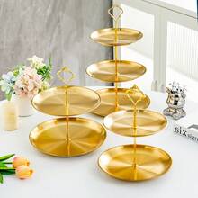 1个小型双层不锈钢纸杯蛋糕架，甜点盘蛋糕水果糖果展示架，可重复使用糕点托盘，适用于圣诞节、婚礼、生日、婴儿派对、下午茶装饰 - 金色不锈钢甜点盘，不锈钢蛋糕架，圣诞节 - 金色 - 查看 12
