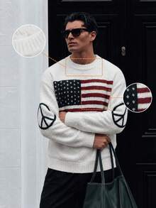 ANDREILEE Men's Fashion Casual Versatile Daily Commute Home Skull Distressed Fringe Crew Neck Long Sleeve Loose Ribbed Pullover Sweater Knit Top Autumn/Winter - Apricot - View 5